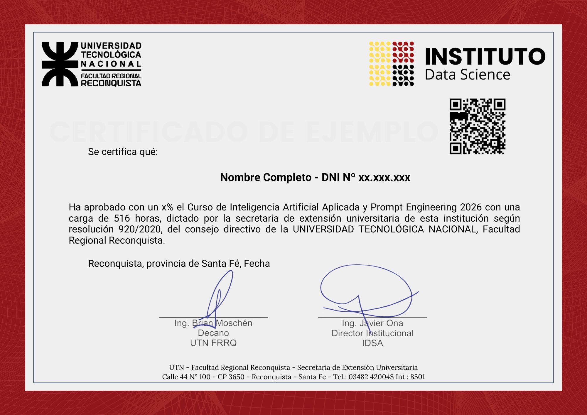 Certificación UTN y del Instituto Data Science Argentina